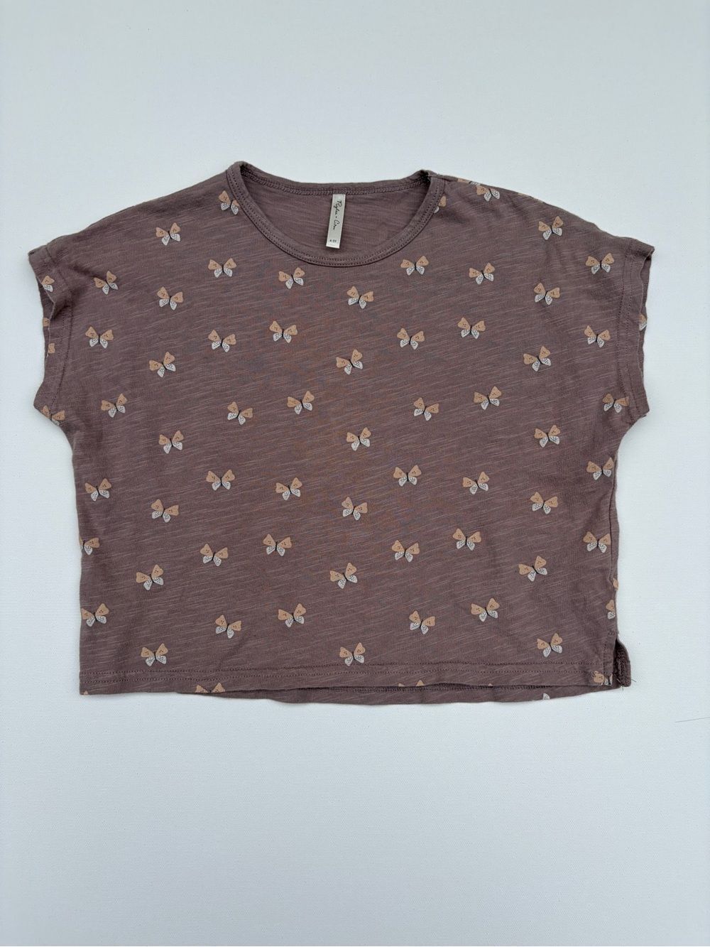 Rylee + Cru 4/5 Boxy Crop Top with Butterfly Print